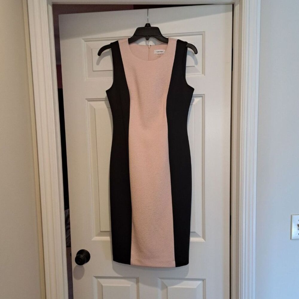 Calvin Klein Women's 4 Black Pink Color Block Panel Sleeveless Sheath Dress New